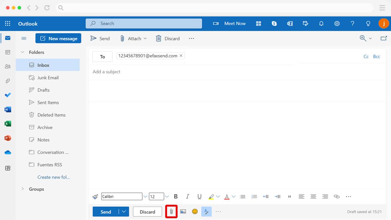 Attach fax document in Outlook.