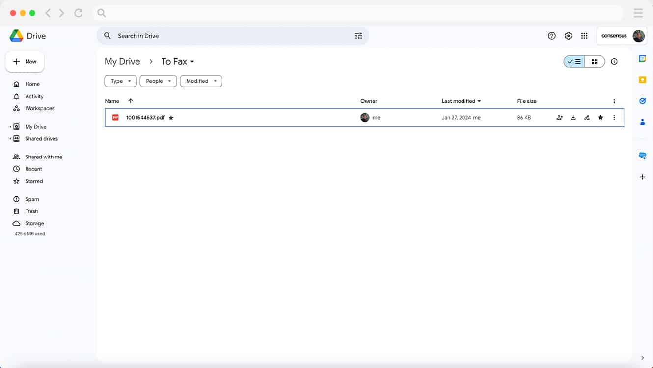 Fax with Google Drive step 3