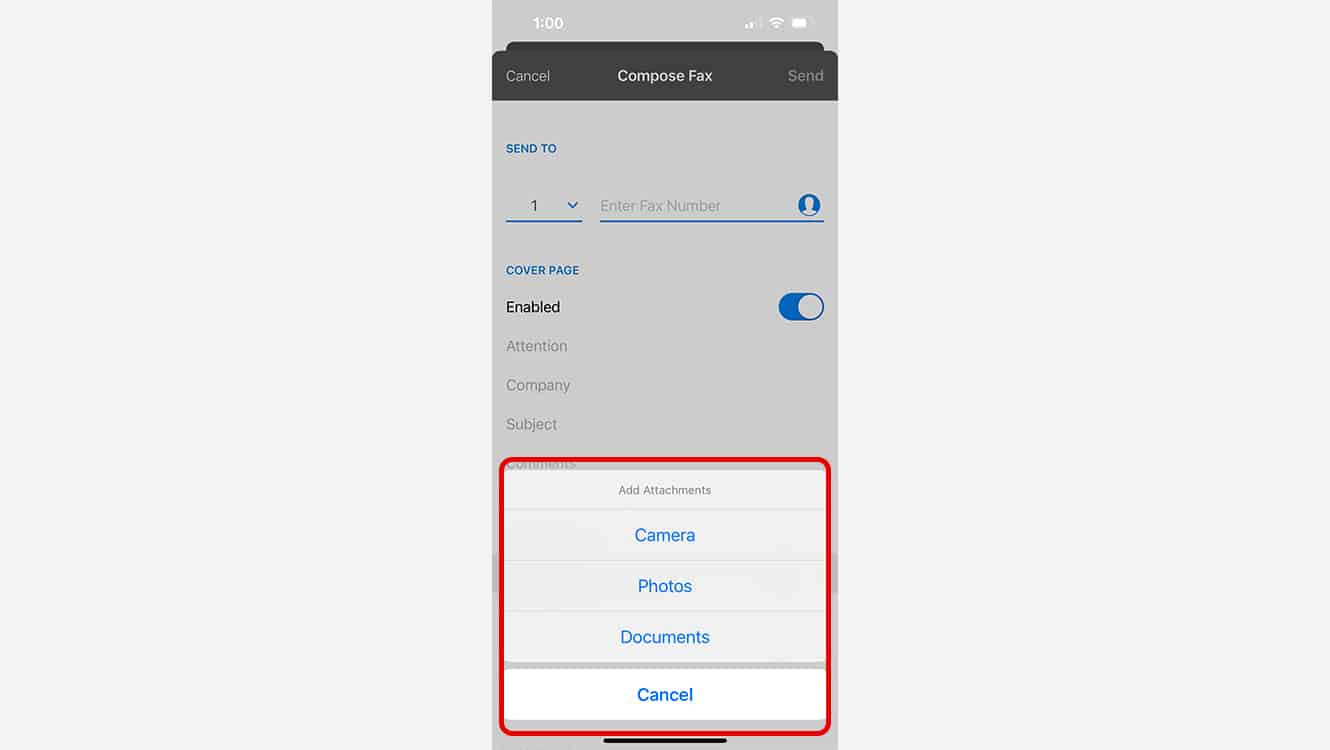 eFax iOS app – Attach a PDF to your fax message