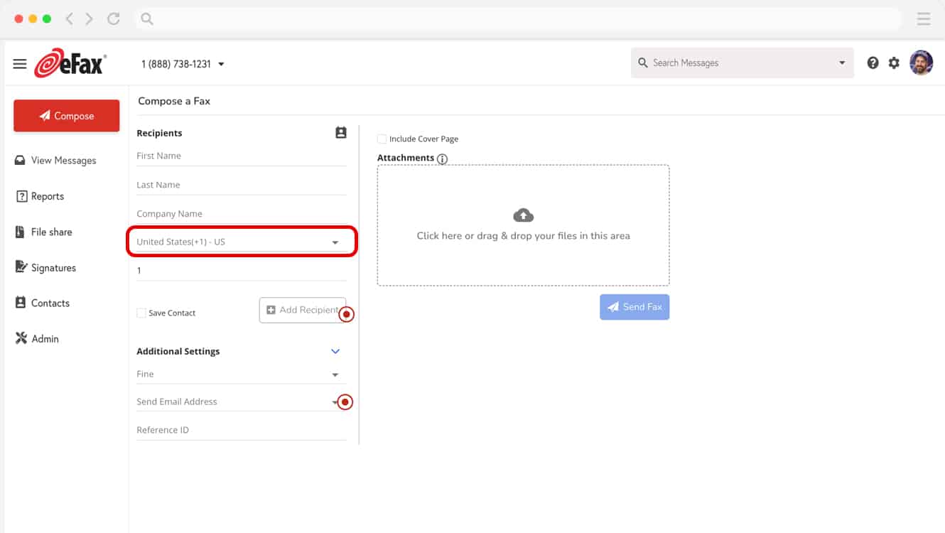 choose recipient’s location