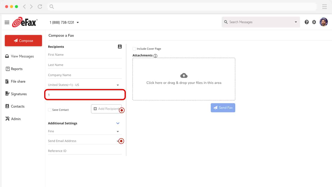 Enter the recipient's fax number if not in contacts.