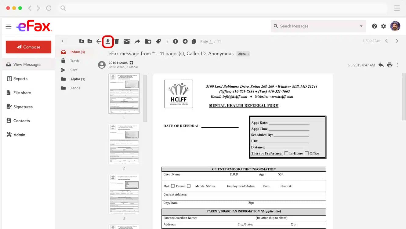 Download and receive document.