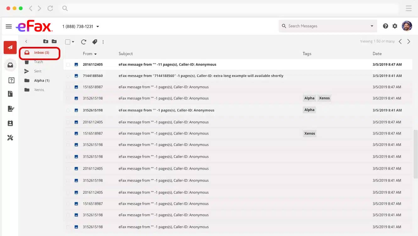 Fax MyAccount Inbox – Check for new fax notifications