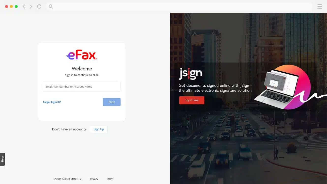 Log in to your eFax account.