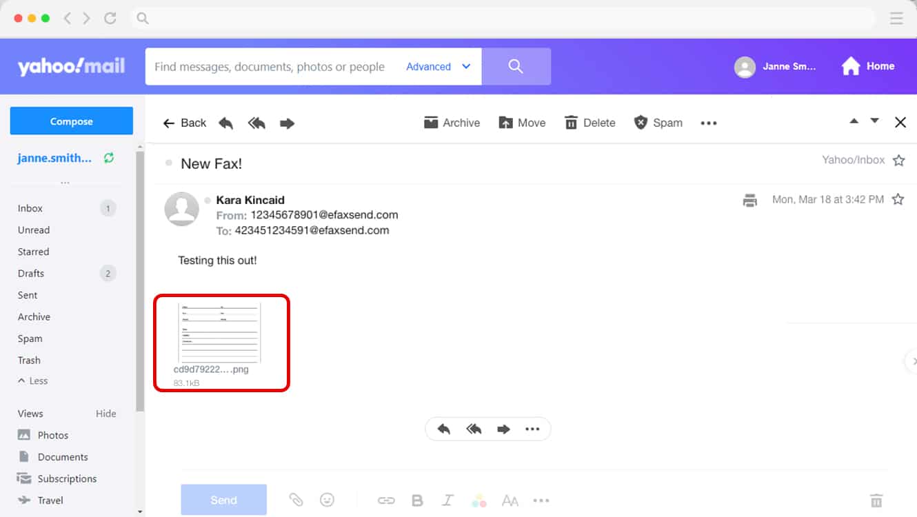 Attach fax cover page in Yahoo Mail