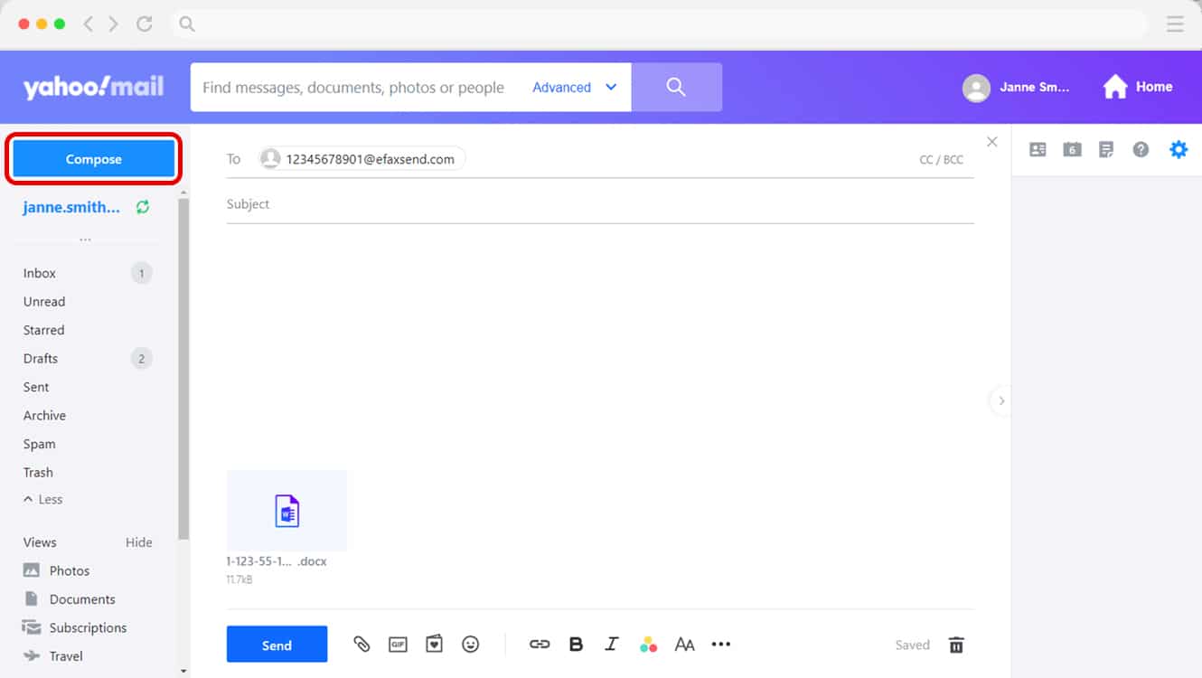 compose fax email in Yahoo Mail