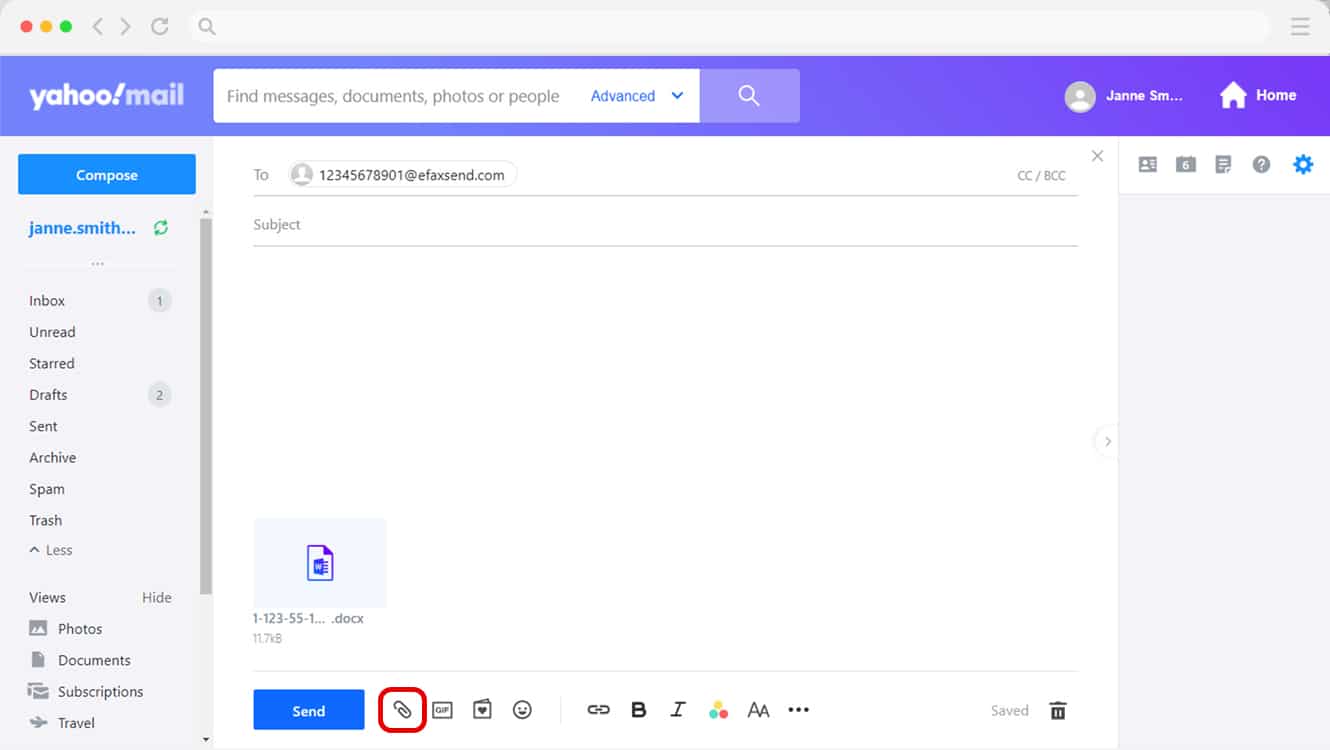 attach fax document in Yahoo Mail