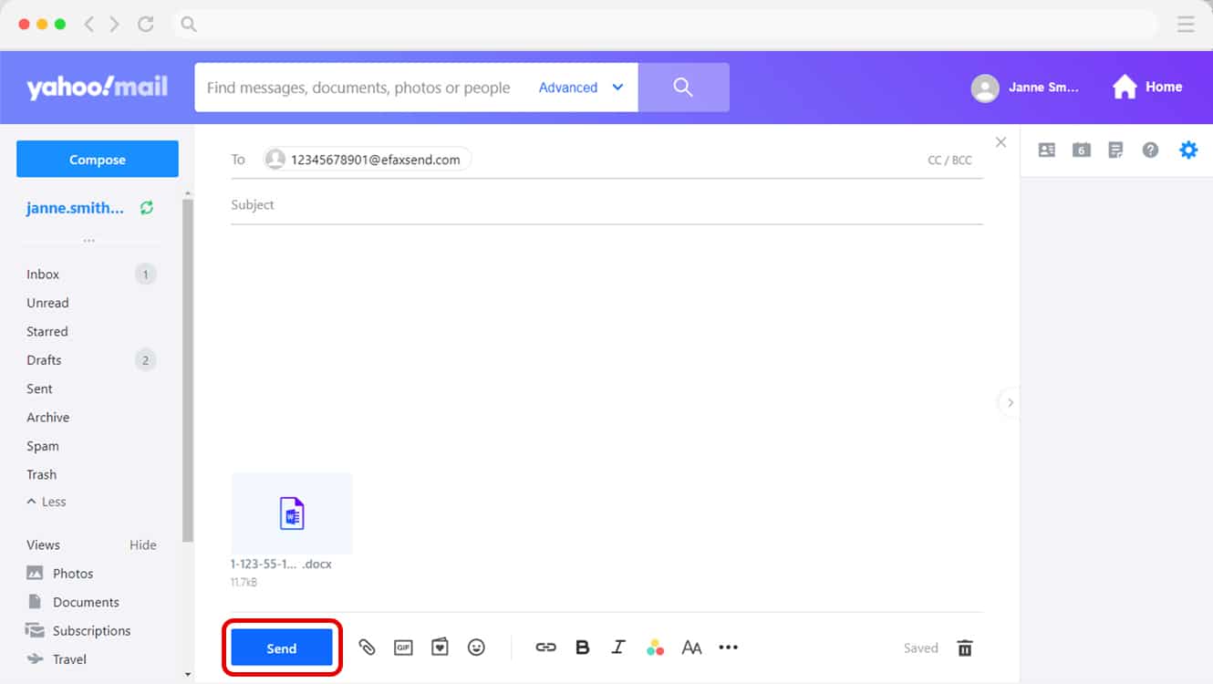 send fax via Yahoo Mail