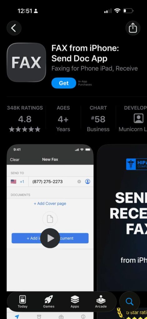 Screenshot of the FAX by Municorn iOs App Store Page