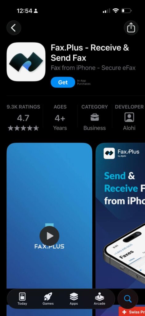 Screenshot of the Fax.Plus iOs App Store Page