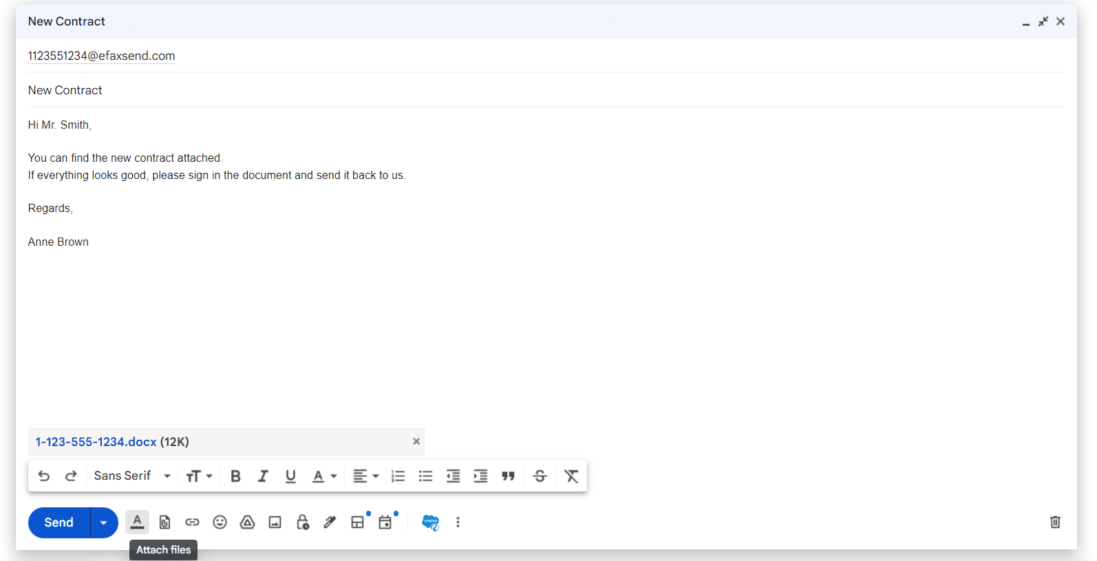 Attach the document to the email for faxing.