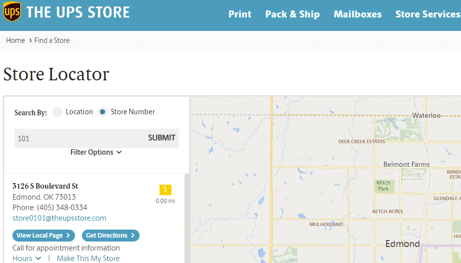 UPS fax store locator