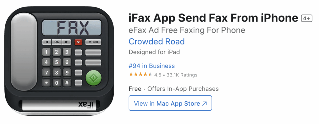 iFax iOS Store app tile and description