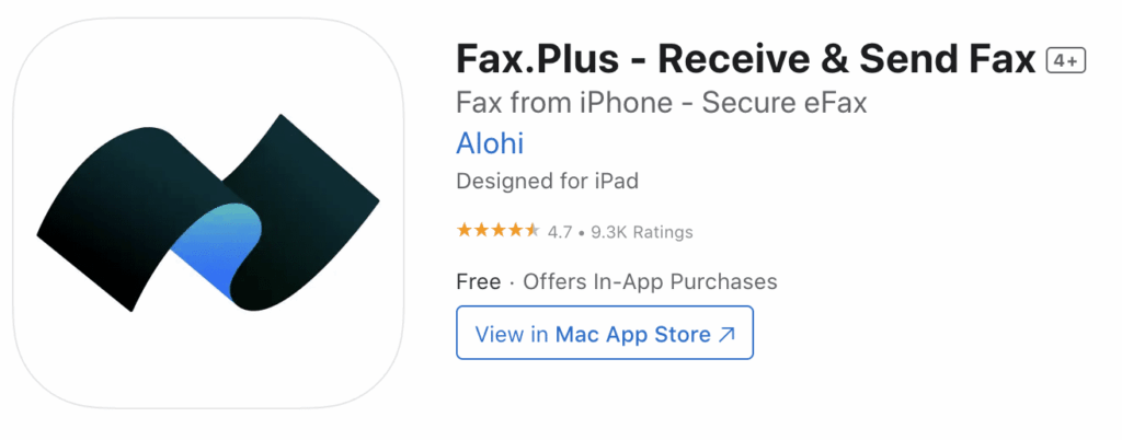 Fax.Plus iOS Store app tile and description