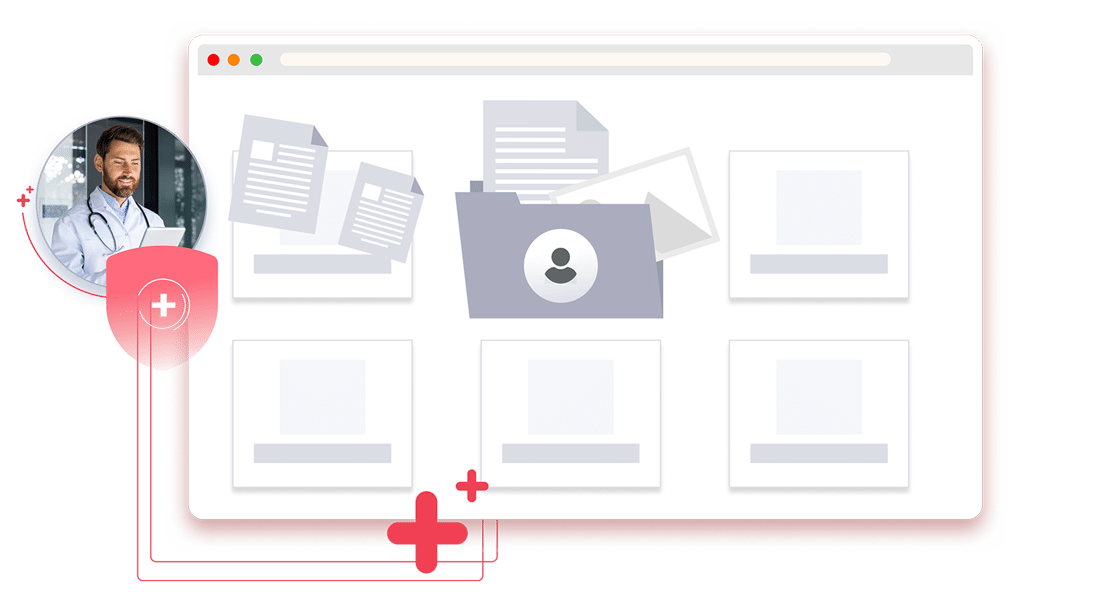 Illustration of eFax Clarity Clinical Documentation, AI-driven fax solution for automating and organizing clinical data.